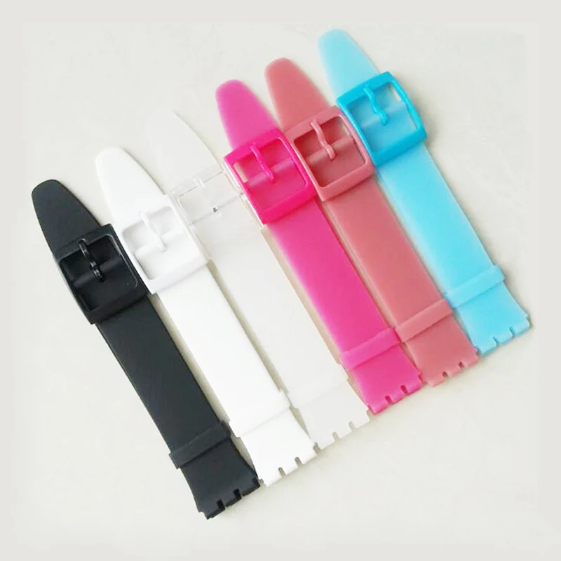 16mm Ultra thin skin rubber strap Watch accessories for Swatch strap buckle SWATCH silicone watch band Black White Pink