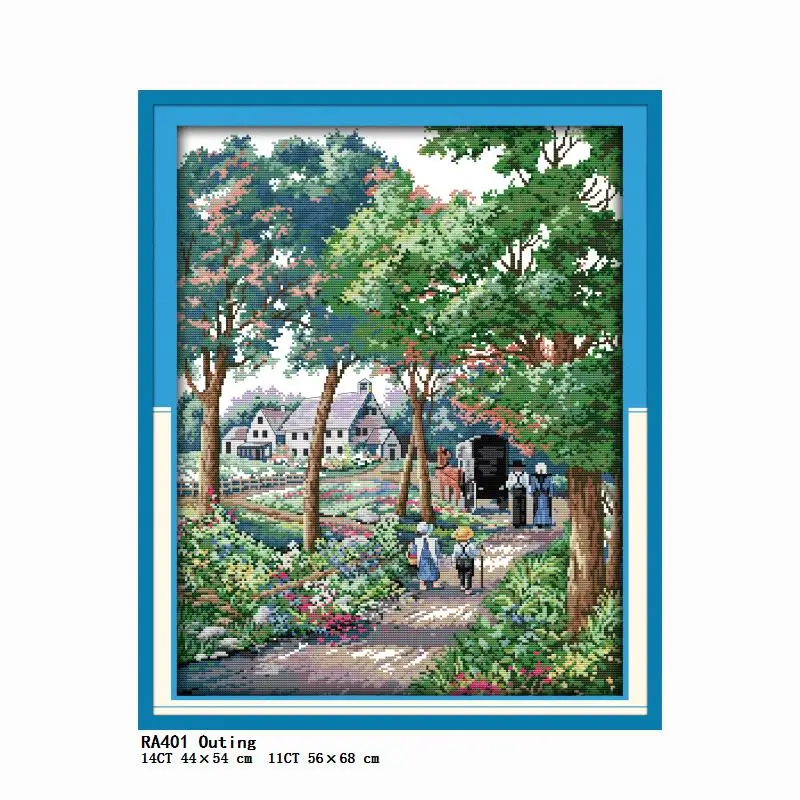 Cross Stitch Kit Outing Scene Stamped Patterns Counted Thread Home Decoration 11CT 14CT Printed Canvas Set Embroidery Needlework