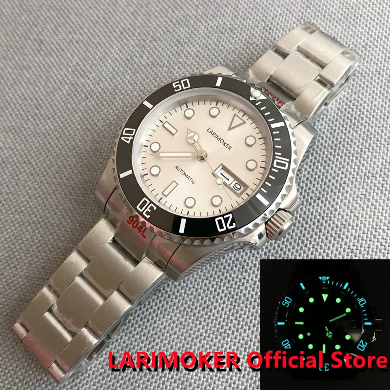 

LARIMOKER 2022 New 40MM Use 24 Jewels NH36A Self Winding Waterproof Men Watch Case Slope Insert Brushed Oyster Strap Flat Sapphi