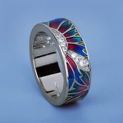 Fashion Luxury 925 Silver Blue Epoxy Enamel Sweet And Romantic For Ladies Handmade Ring Birthday Party Outing Jewelry