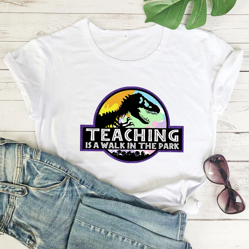 TEACHING IS A WALK IN THE PARK T-shirt Teacher dinosaur Shirt Funny grunge tumblr Shirts women aesthetic art vintage tee top