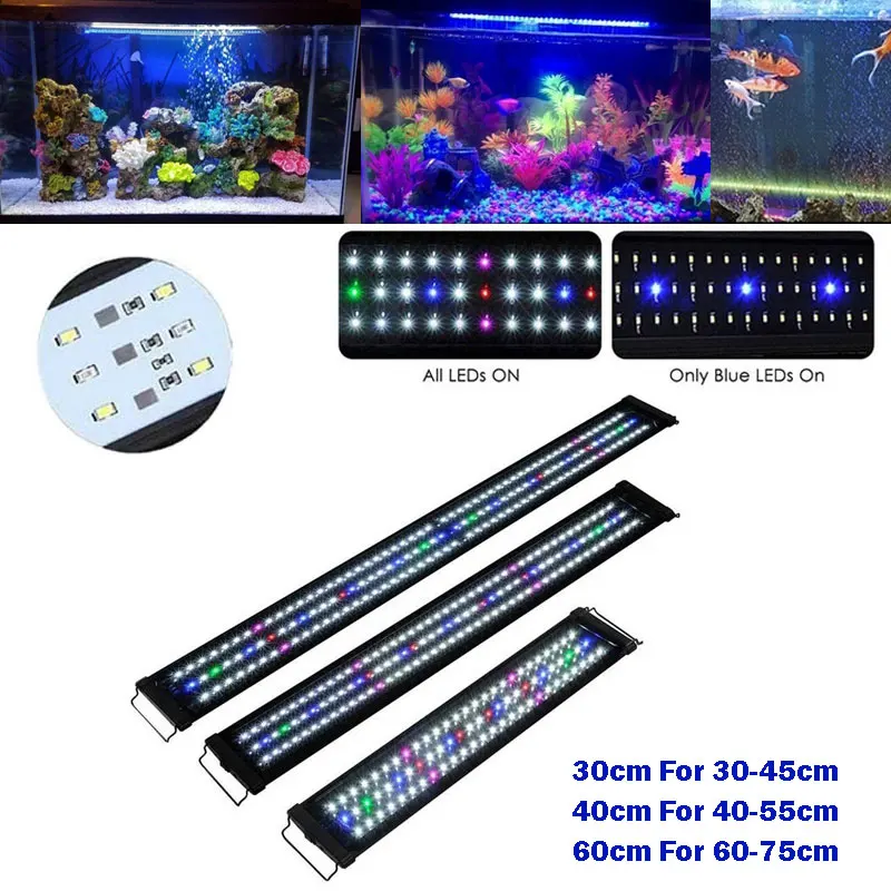 

30-60cm LED Aquarium LED Fish Tank Light Multi-Color Full Spectrum Super Slim Fish Tank Aquatic Plant Marine Grow Lighting Lamp