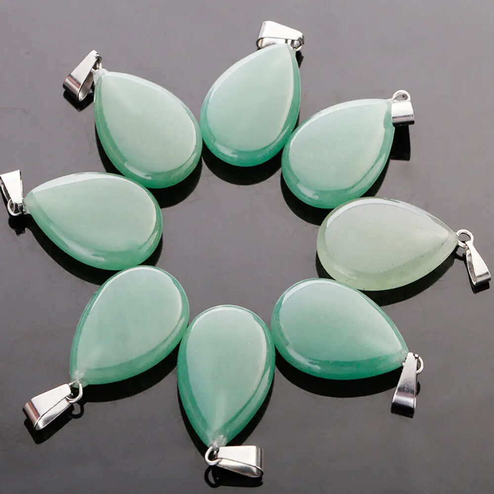 1pcs  Aventurine Sand natural crystal stone necklace teardrop pendant