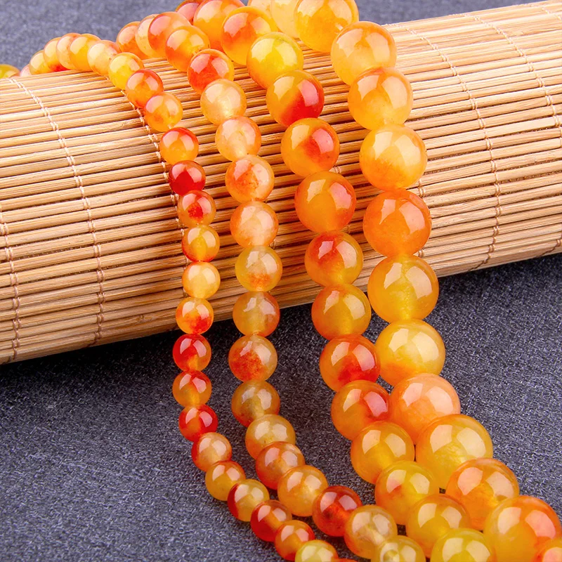 Natural Stone Brown Aragonites Jades Bead Chalcedony Smooth Agates Loose Spacer Beads For Jewelry Bracelet Making 15.5\