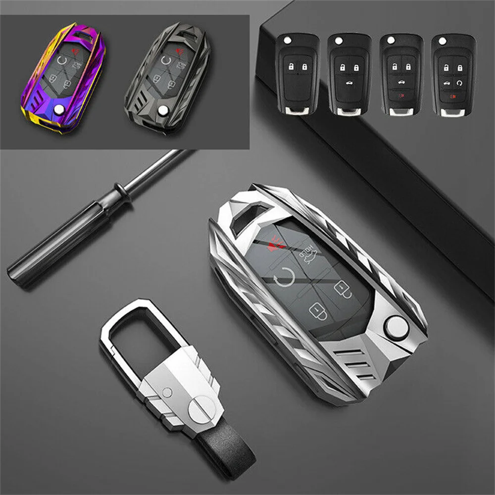 

Zinc Alloy Car Flip Folding Key Cover Case Remote Fob 5 Buttons Shell Holder Keychain For Chevrolet Cruze Buick GM Accessories