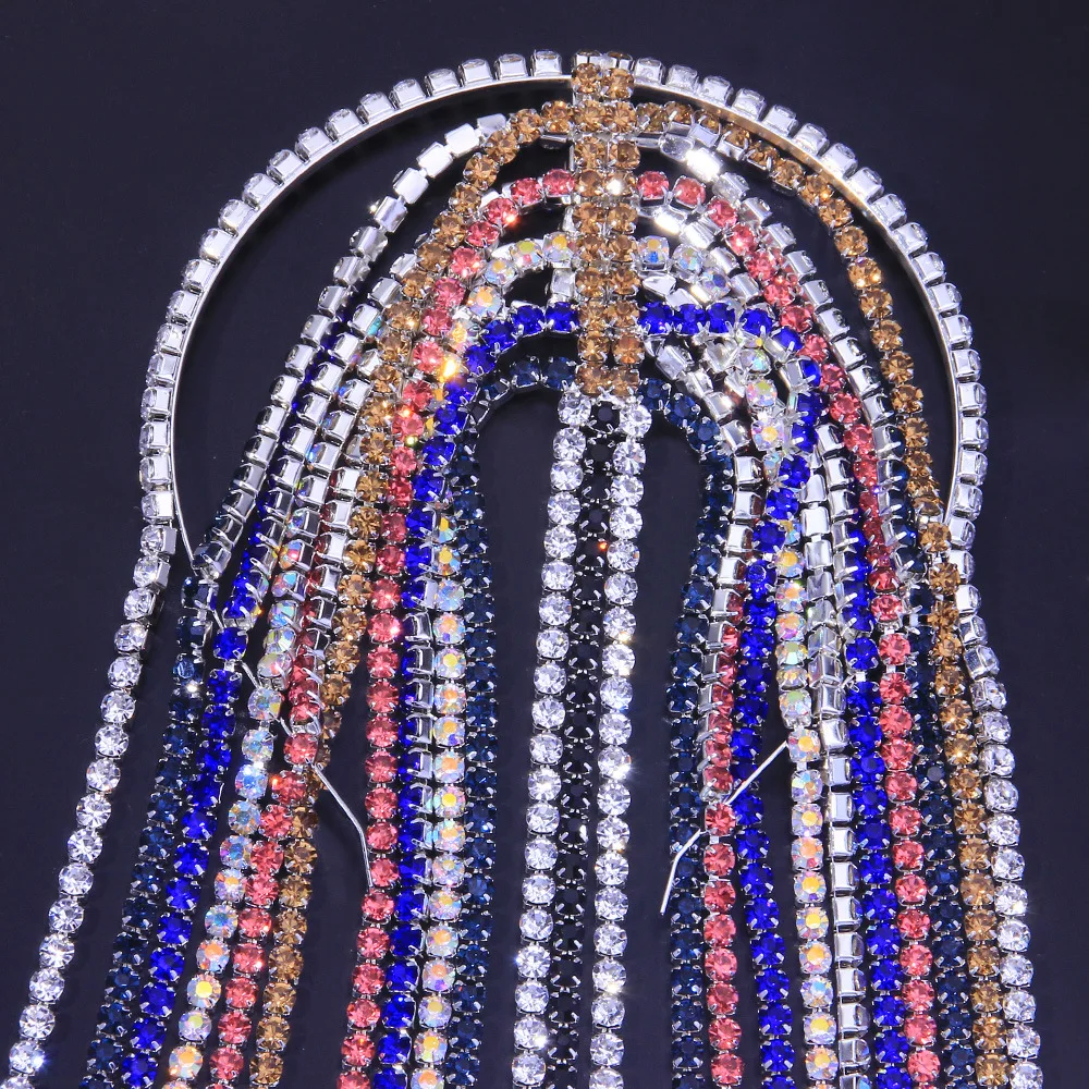 

Rhinestone Colorful Long Tassel Hair Hoop Headband for Women Shiny Crystal Head Chain Jewelry Bridal Hairbands S1152