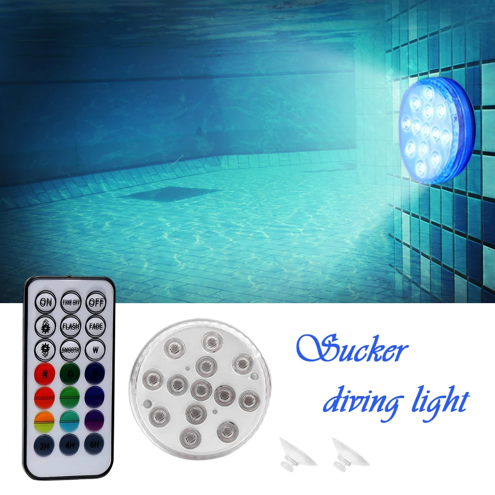 Remote Control Submersible Light IP68 Waterproof Battery Operated Lamp Multi Color Submersible LED Underwater Light 13 LED