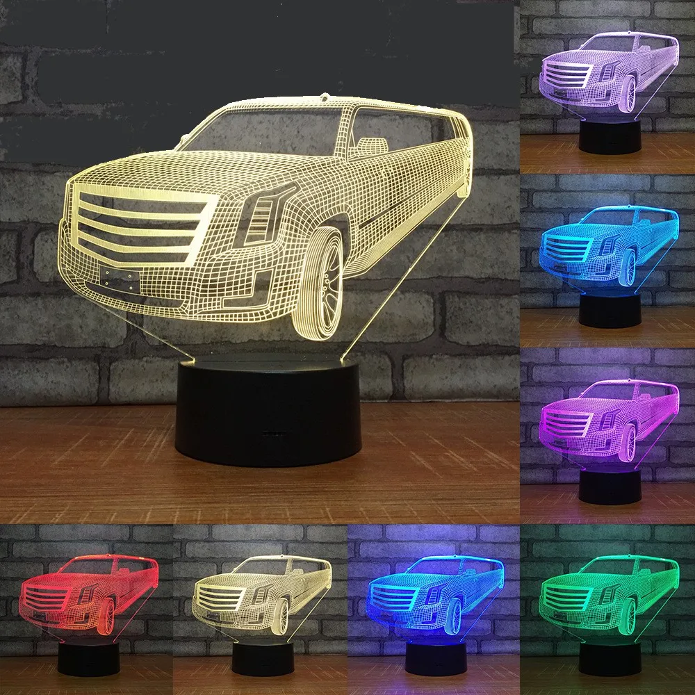 3D Car Led Night Light for Kids Bedroom Decoration 7 Colors Changing Acrylic Night Lamp Birthday Gift for Boys Child Nightlight