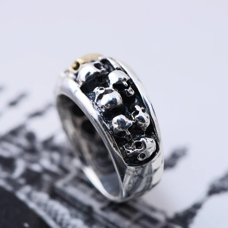 S925 silver domineering male Skull Punk Style Silver Ring, ring male superior product, a replacement.