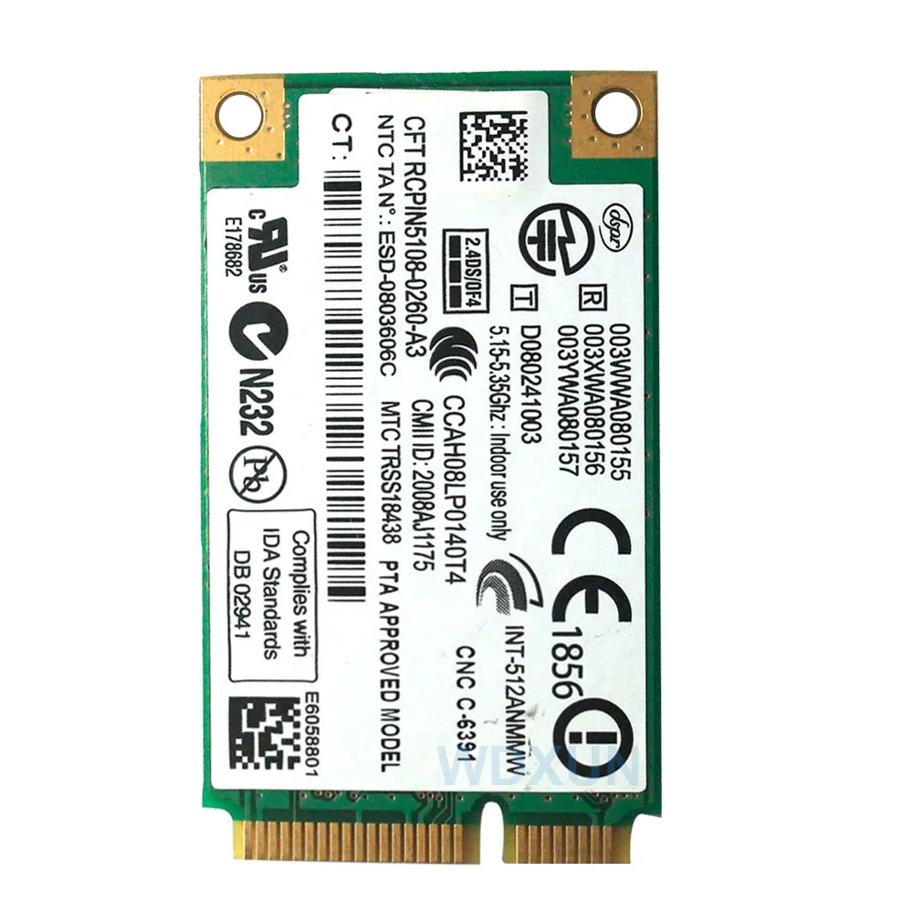 Intel 5100an 512an 5100agnmmw mini pci-e wlanワイヤレスカードフランス: ibom g430 g450 y430 y450 x200 x300t400ラップトップ用43y6461