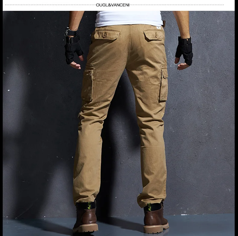 Men\'s Fashion Cargo Pants Multi-pockets Baggy Pants Casual Long Trousers Overalls Camouflage Joggers Pants Man Cotton
