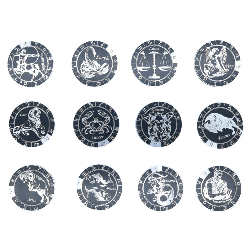 40mm Large 0.4mm Ultra Thin Laser Engraving Zodiac Signs Metal Plates for Phones Magnetic Car Phone Holder Metal Plate Stickers