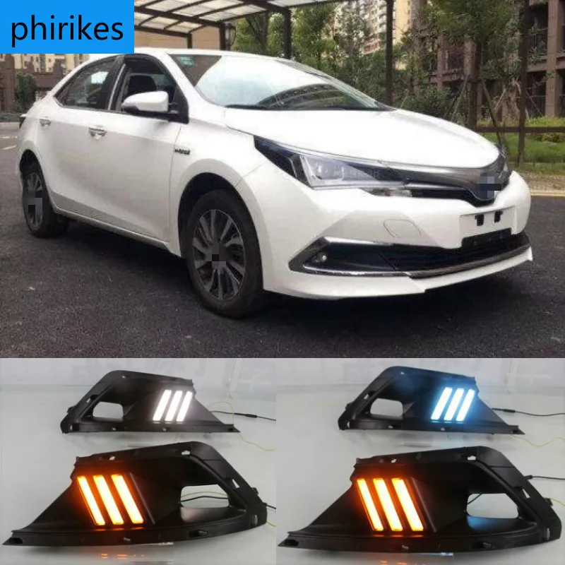 

For Toyota Corolla 2016 2017 2018 fog lamp DC 12V ABS DRL with yellow turn signal lights Car Led Daytime Running Lights