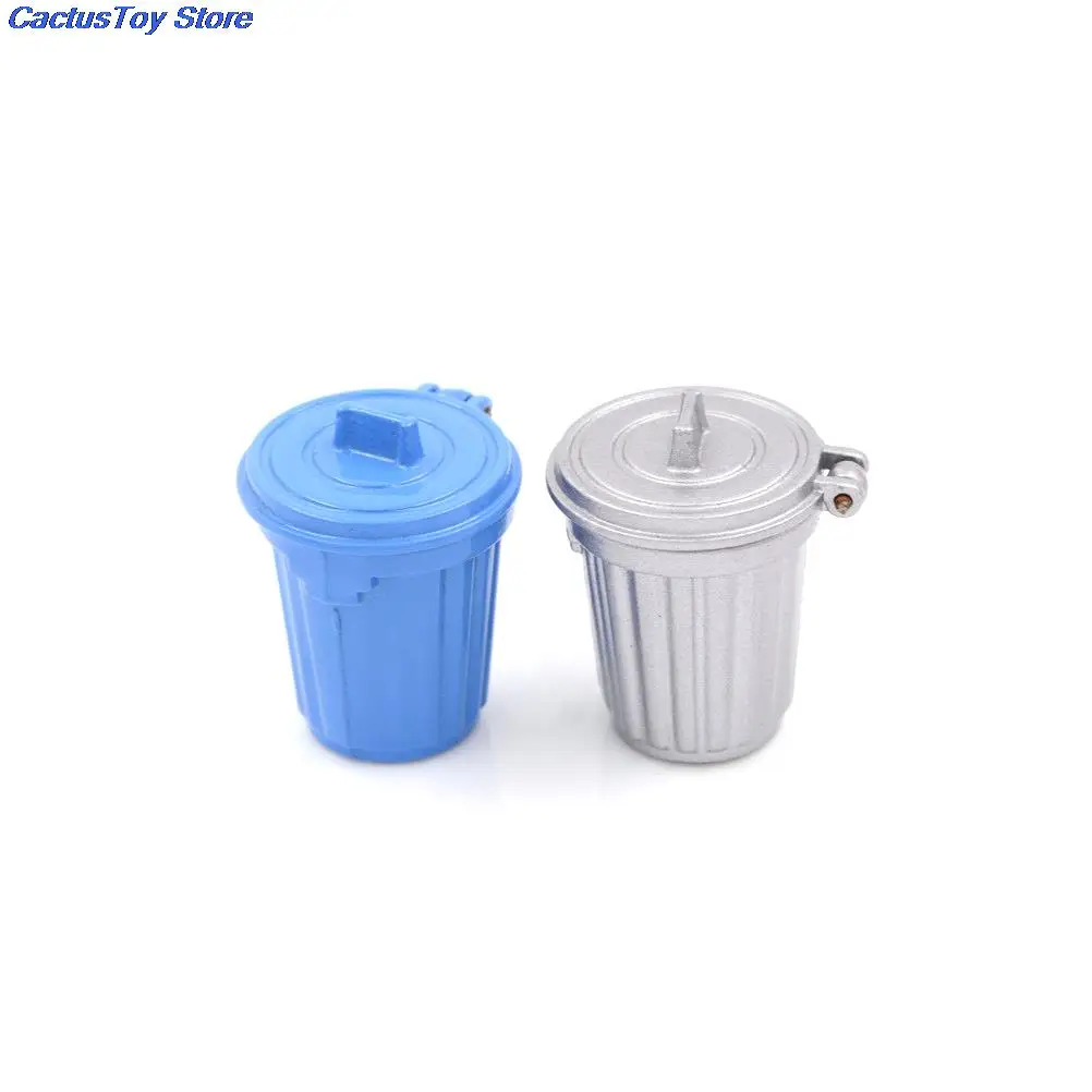 1:12 Blue/Silver Kitchen Furniture  Dollhouse Miniature Accessories Dustbin/ Trash Can Simulation Toys Pretend Play Toys