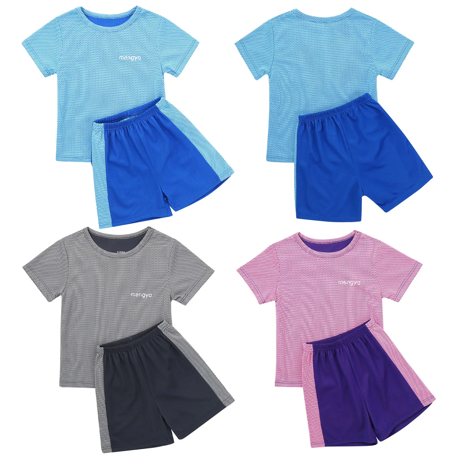 Kids Girls Boys Sport Suit Breathable Net Tracksuit Short Sleeves T-shirt and Shorts Set Quickly Dry Sportswear for Exercise