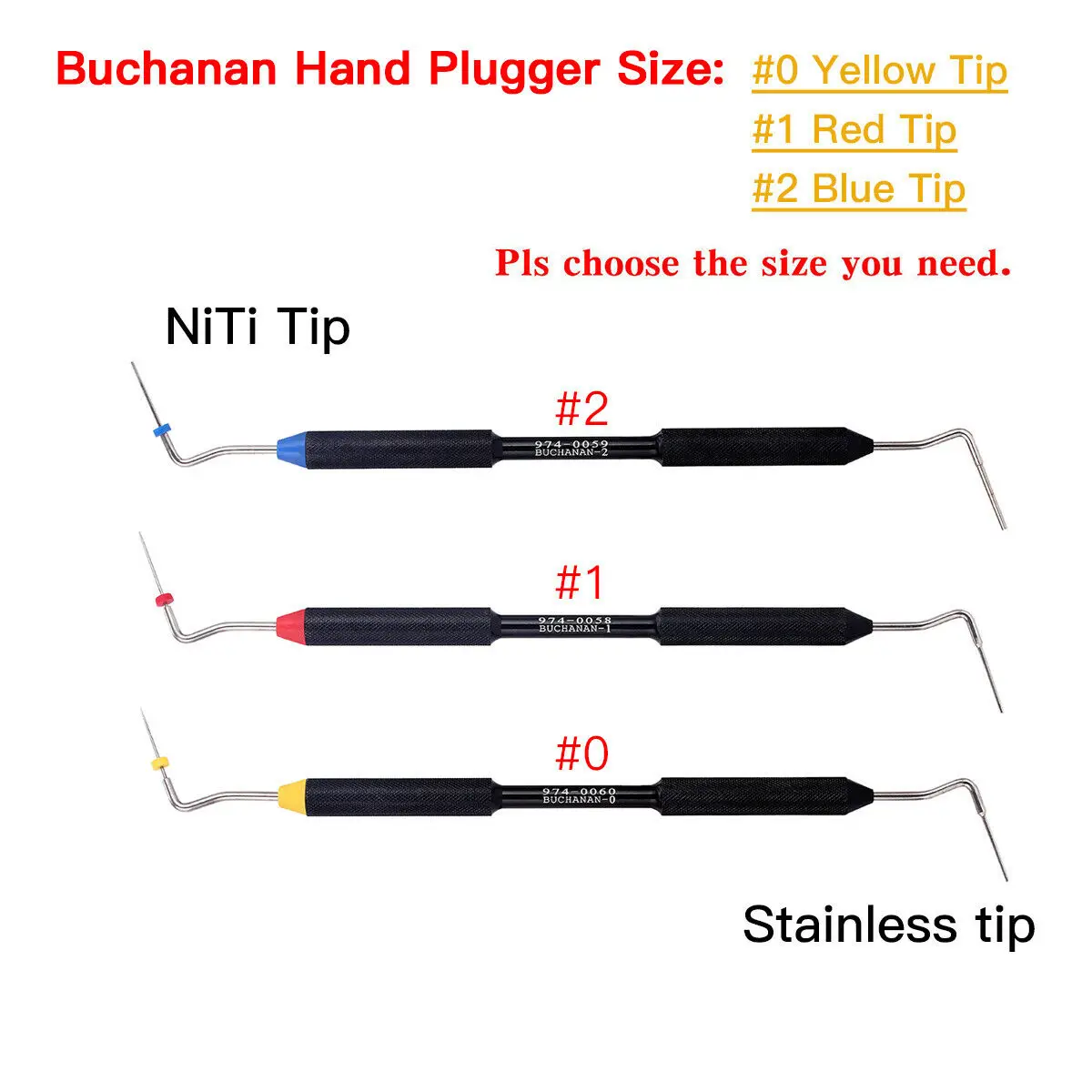 

3 PCS Size #0/#1/#2 Dental Sybronendo Endo Buchanan Hand Plugger Tip Fill Obturation