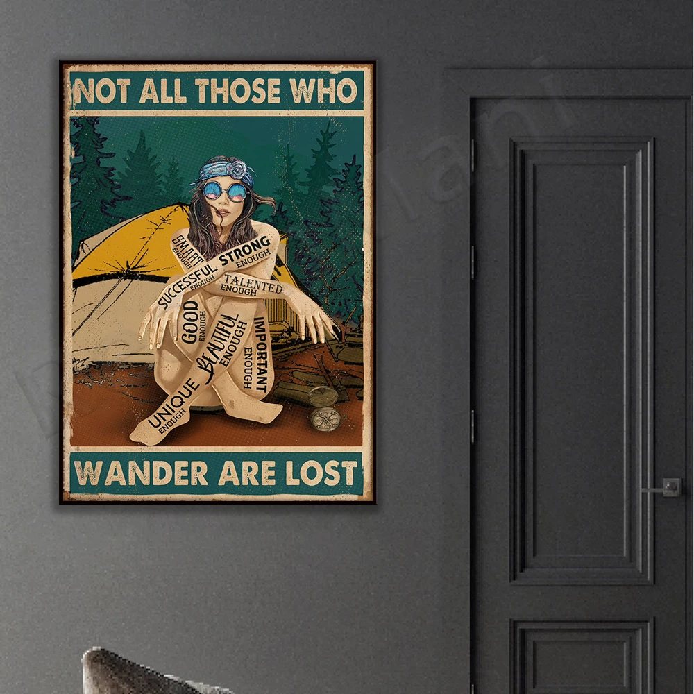 Camper Camping Hippie Girl Not all wandering people are lost posters home decoration posters posters