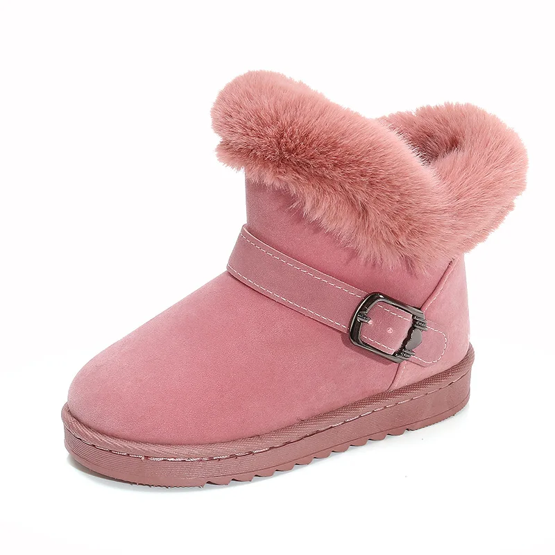 Winter Baby Girls Velvet Short Snow Boots With Fur Kids Princess Warm Shoes Slip On