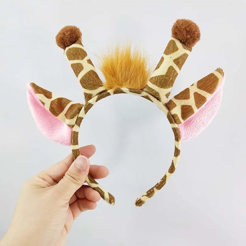 Diadema de felpa esponjosa con orejas de jirafa para niña y mujer, accesorios de Cosplay de Lolita, aro de pelo para fiesta de Navidad y Halloween
