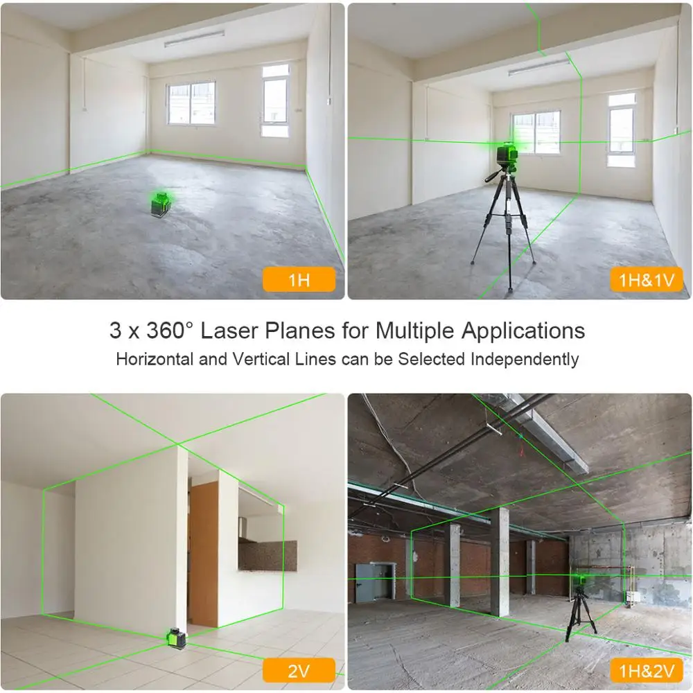 Imagem -05 - Huepar-ferramenta de Alinhamento a Laser Verde com Bateria de Lítio e Suporte 12 Linhas 12 Linhas 3x360 ° Linha Cruzada Gf360g