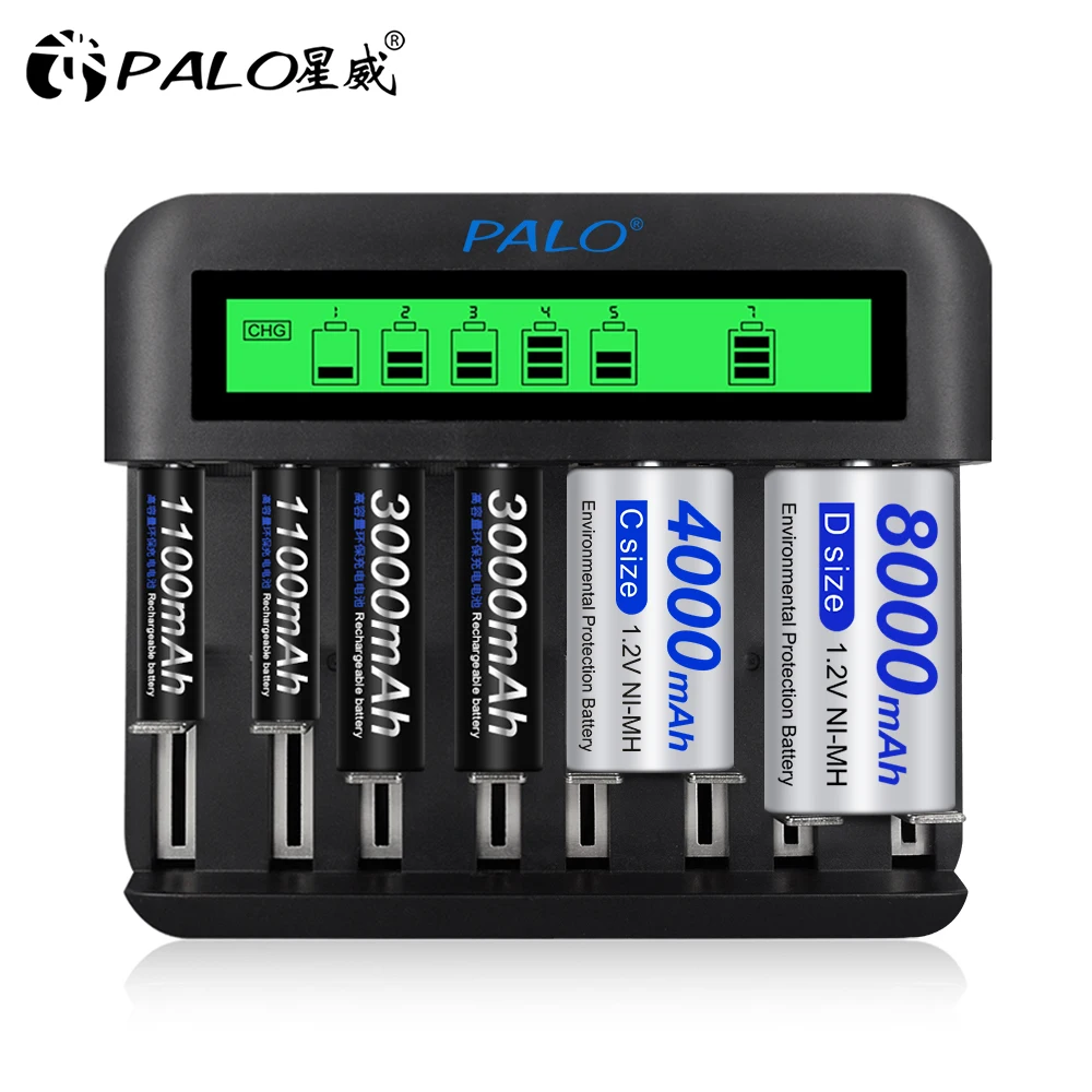 PALO Pin Sạc AAA 1100Mah AAA Có LCD Pin Sạc 1.2V NIMH AAA/AA C loại D Pin Sạc