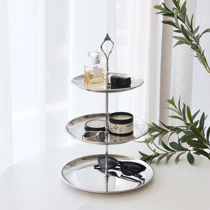 Stainless Steel Desktop Shelf Jewelry Key Lipstick Floor Multi-layer Storage Shelf Home Table Decoration Trays Candy Fruit Plate