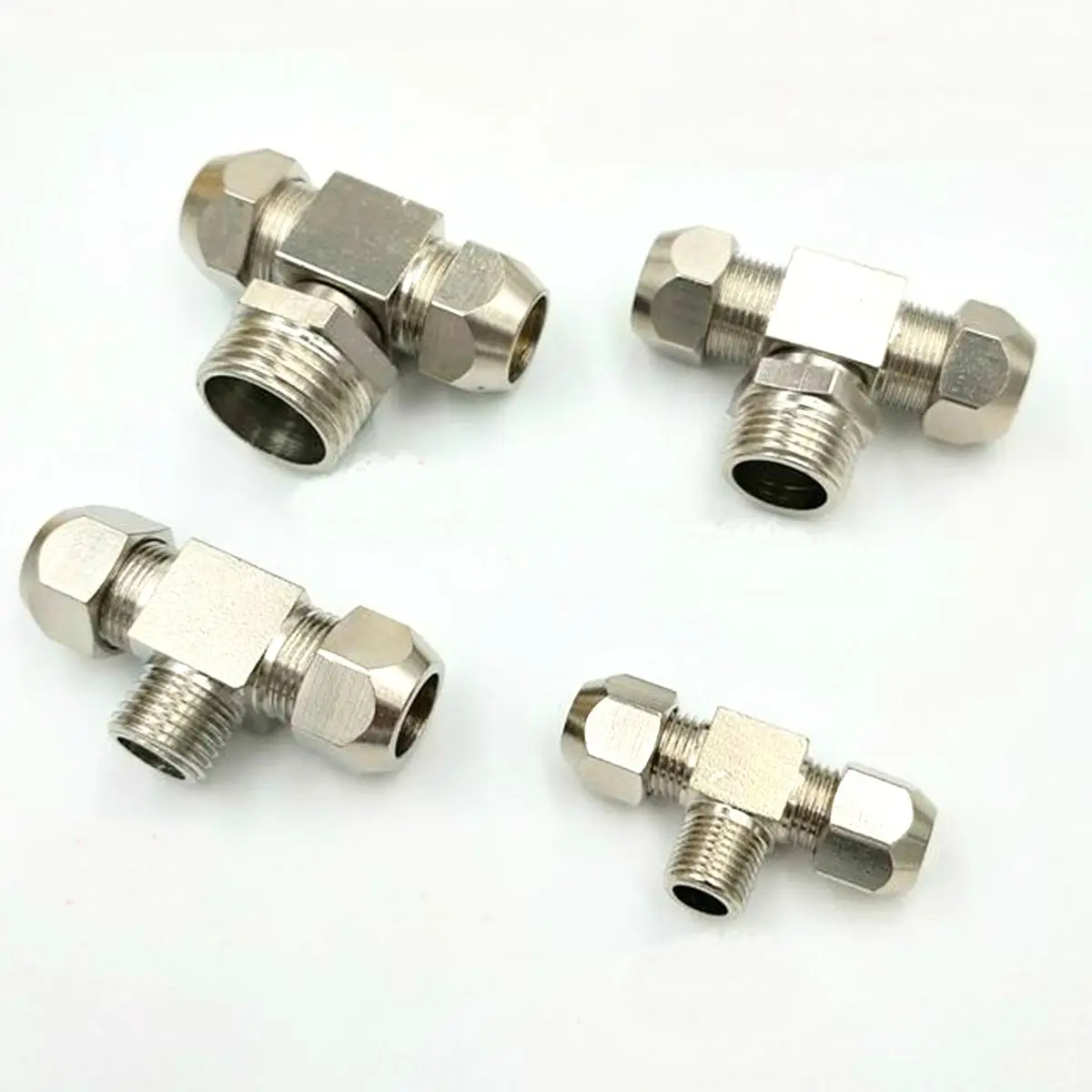 Fit 6-12mm Tube O/D 1/8 "1/4" 3/8 "1/2" BSPP M10 męski środkowy trójnik niklowany mosiądz okucie pneumatyczne powietrze złączka zaciskowa