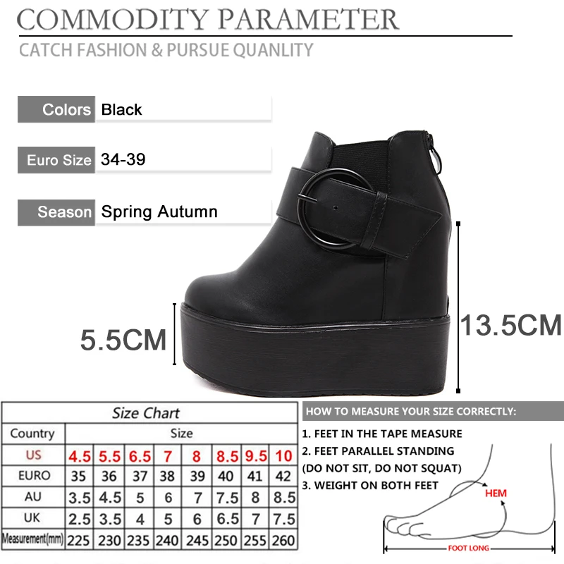 BYQDY Metal Buckle PU Leather Short Boots Woman Shoes Lolita Ankle Black Rubber Footwear Platform Wedges High Heels Female Boot