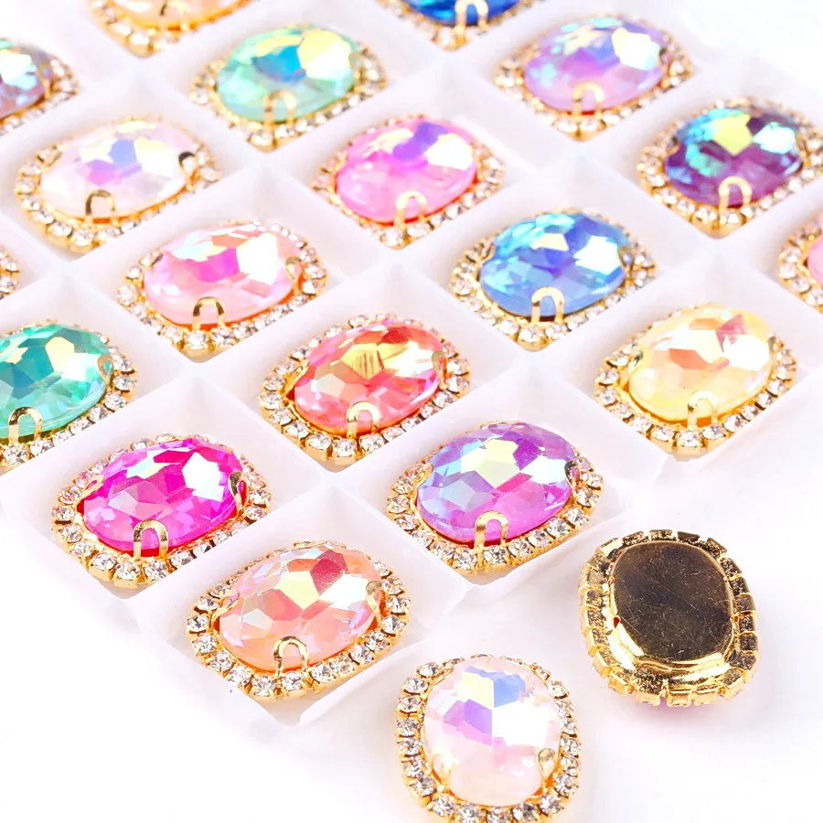 Candy AB Farbe Elliptische ovale Form Kristall zum Schweißen Gold Basis Einstellungen Nähen auf Handarbeit Perlen Diy Krone Strass Applikation – Detail 1