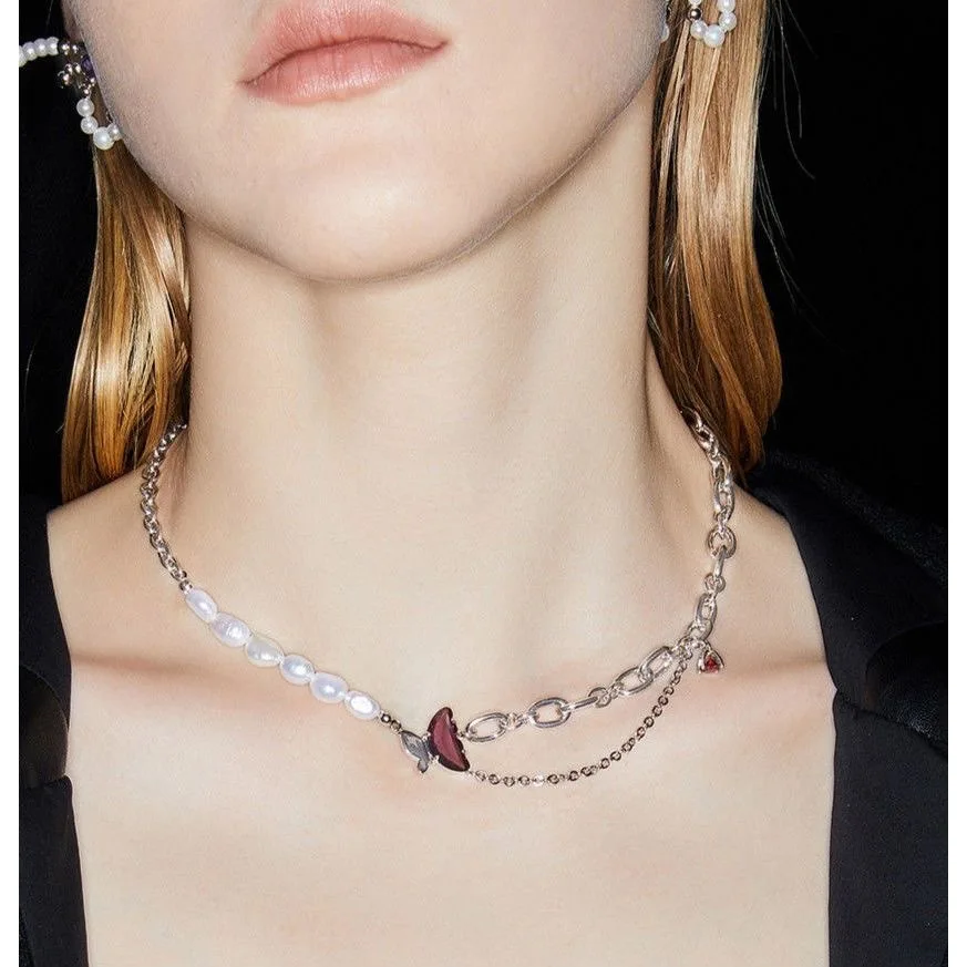 Neue glänzende Schmetterlingskette, exquisite doppellagige Schlüsselbeinkette für Damen, Schmuck als Geschenk für Damen – Detail 5