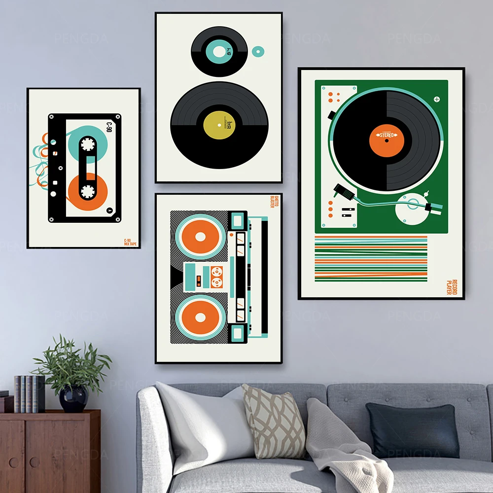 Retro 90 Mix Tape Record Deck Poster Cassette Player Pop Art Print Music Canvas Painting Modern Boombox Game Boy Room Wall Decor