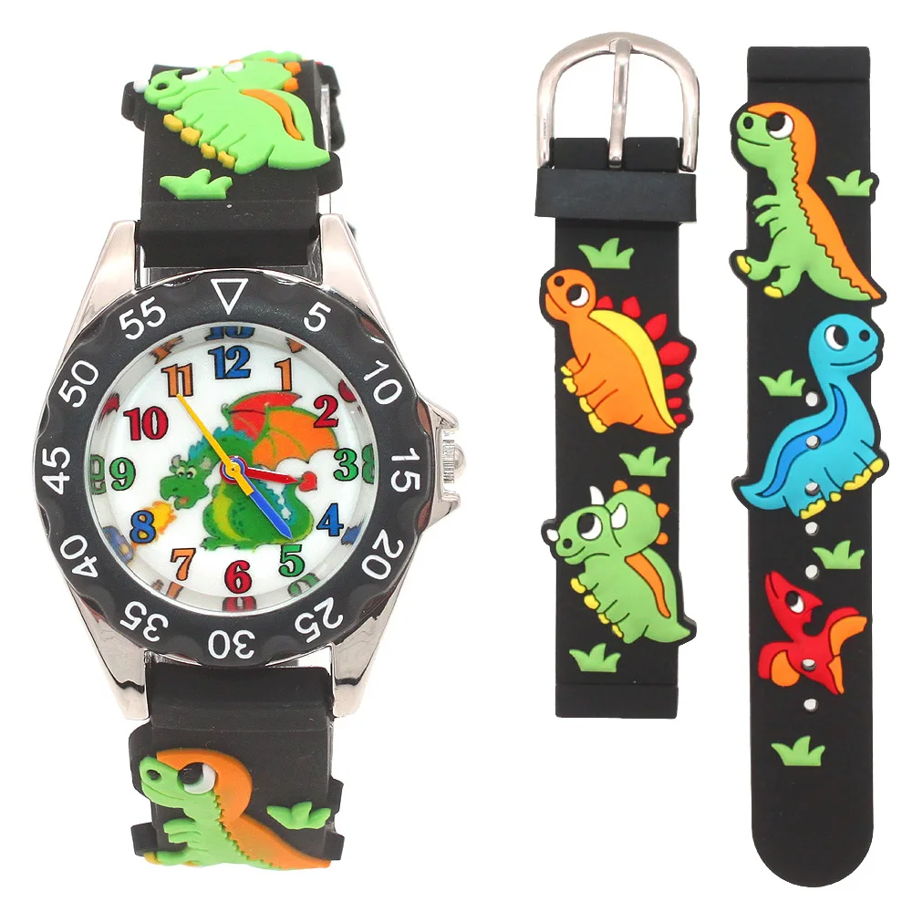 어린이 실리콘 스트랩 공룡 시계, 3D 만화, 소년, 소녀, 학생 선물, 어린이, 고품질, 새로운 도착