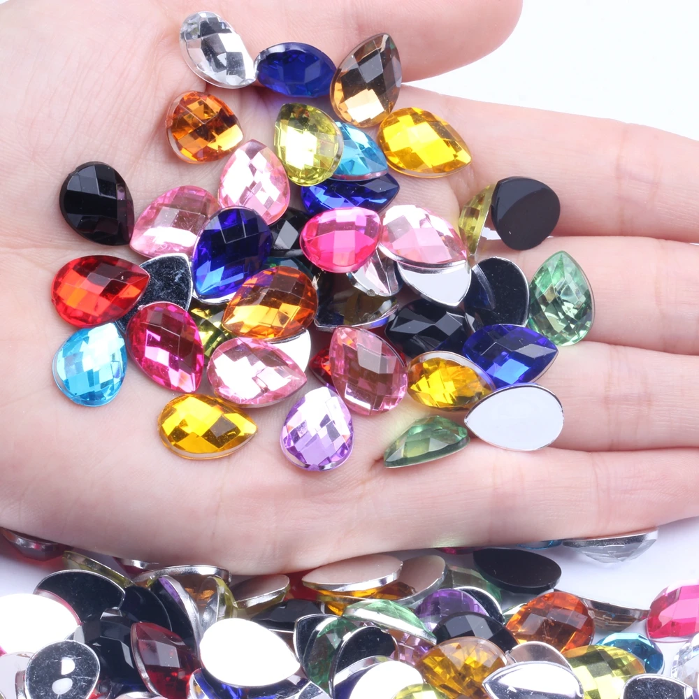 

30/200pcs 10x14mm Acrylic Craft DIY Gems Tear Shape Flatback Earth Facets Strass High Shine Nail Art Decorations