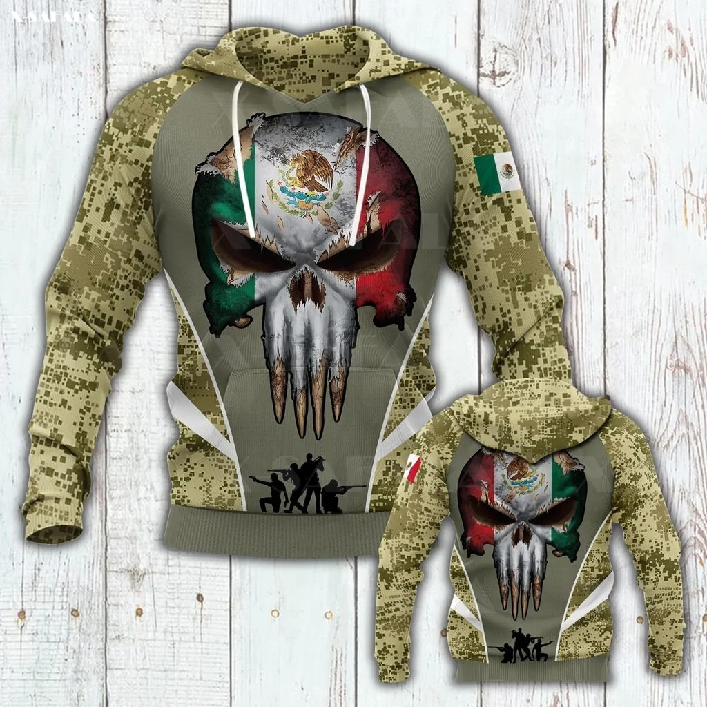 

MEXICO SKULL FLAG Army Camo Eagle 3D Print Zipper Hoodie Man Female Pullover Sweatshirt Hooded Jacket Jersey Tracksuits