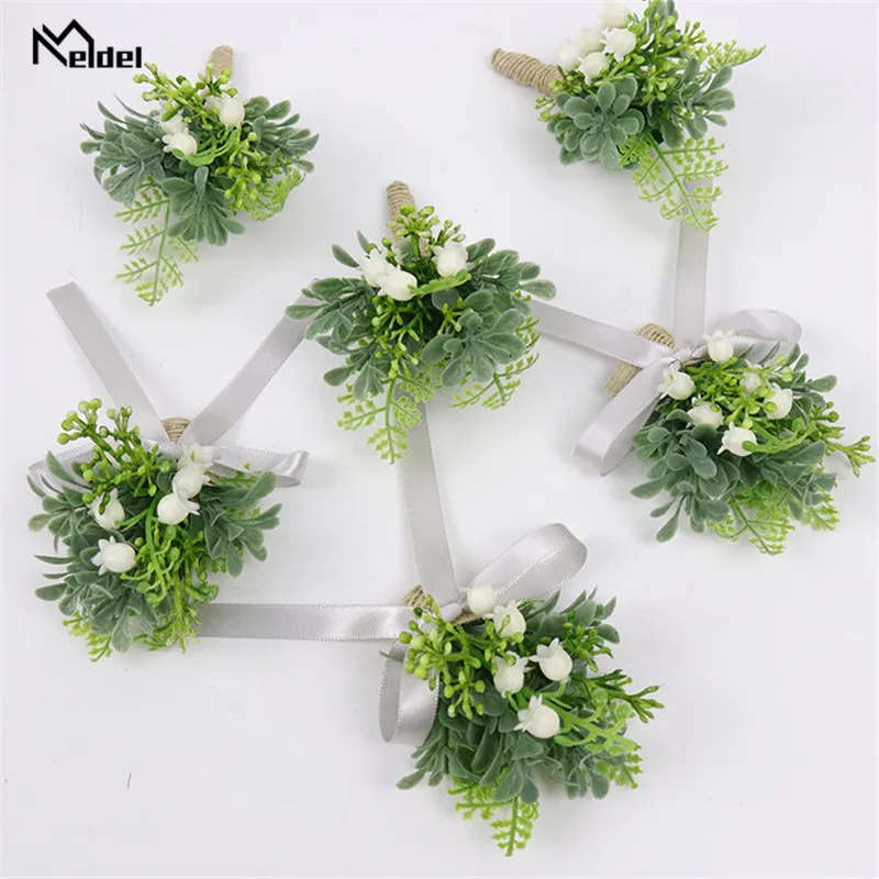 Meldel Wrist Corsage and Boutonniere Lily of the Valley Girl Bracelet White Green Convallaria Plant Forest Style Wedding Corsage