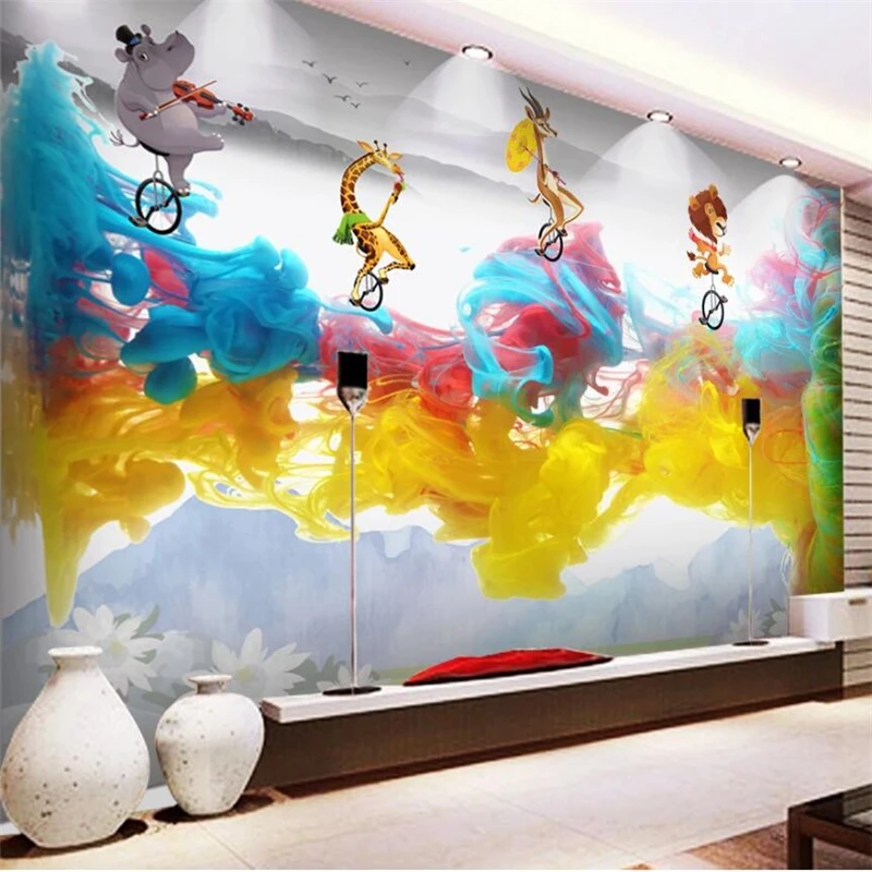 

wellyu Custom large mural painter animal children's room color smoke creative decorative painting TV background wall