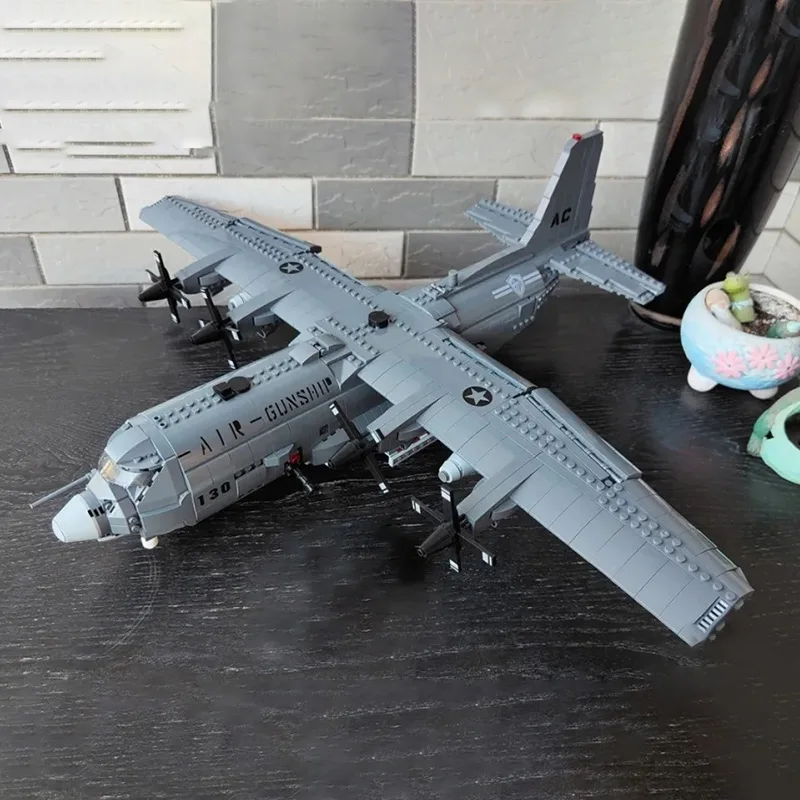 High-Tech MOC Brick 06023 AC130 Air Gunship Fighter Military Battlefield Series Tightly Assembled Toys Blocks Boy Christmas Gift