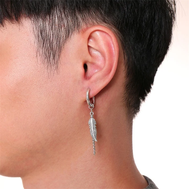 Vnox 1 Piece Punk Geometric Dangle Earrings for Men Women,Stainless Steel Gothic Rock Hinged Hoop Earrings,Ear Clip Jewelry