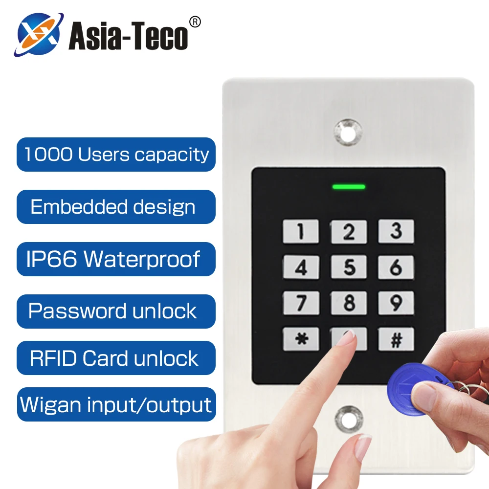 

1000 user lP66 Waterproof Metal Embedded Access Control Machine RFID 125KHZ Induction Access Control System Support WG 26 Output