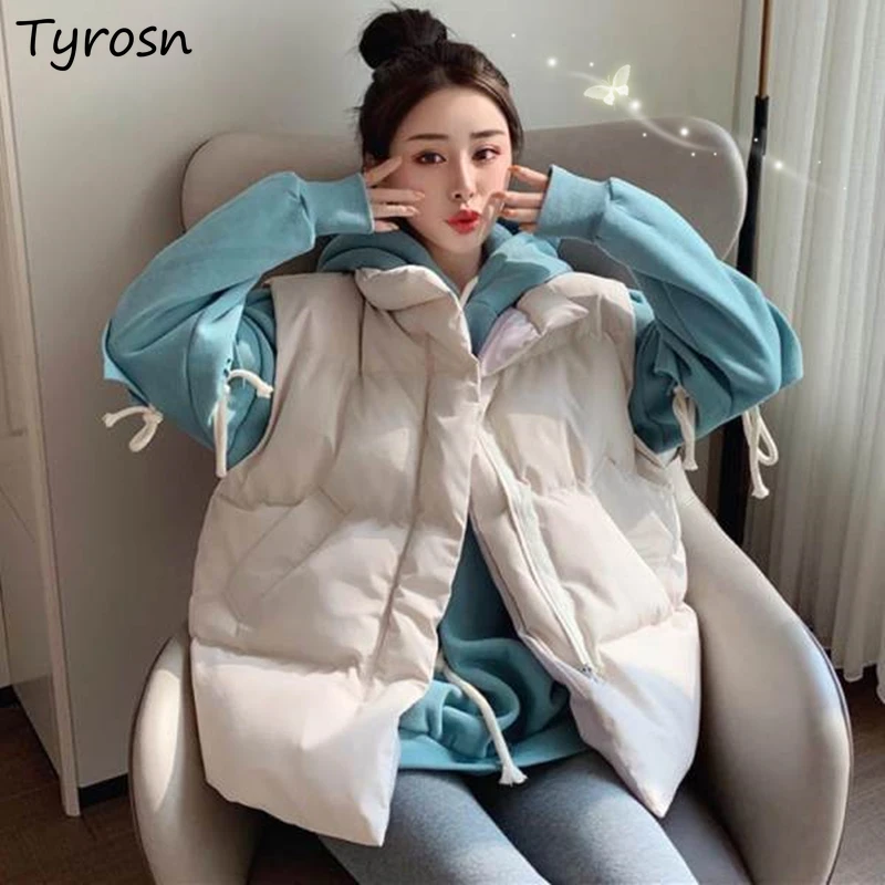 

Women S-3XL Vests Elegant Korean Waistcoat Casual Loose All-match Tender Solid Autumn Sleeveless Coats Zip-up Lovely Female Warm