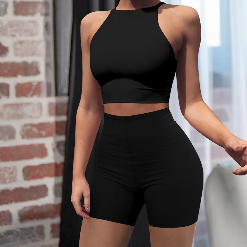 Wantmove 2021 New European And American 5 Colors Women's Sleeveless Round Neck Suit Nightclub Slim Two Piece Vest Shorts  AM103