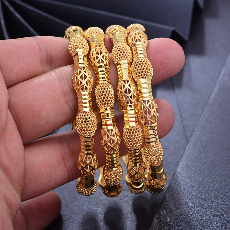 4Pcs Gold Bangles Nigeri/Africa/Dubai/Ethiopian Jewelry Gold Color Bangles for Women Girl wedding Bangles Birthday Gifts