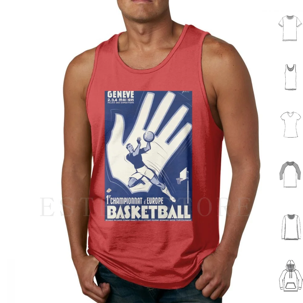 Noel Fontanet-Genève-1er D'europe De Basketball , 1935 , Art Deco Poster Tank Tops Vest Cotton 1920 1930 1920s 1930s Art Art