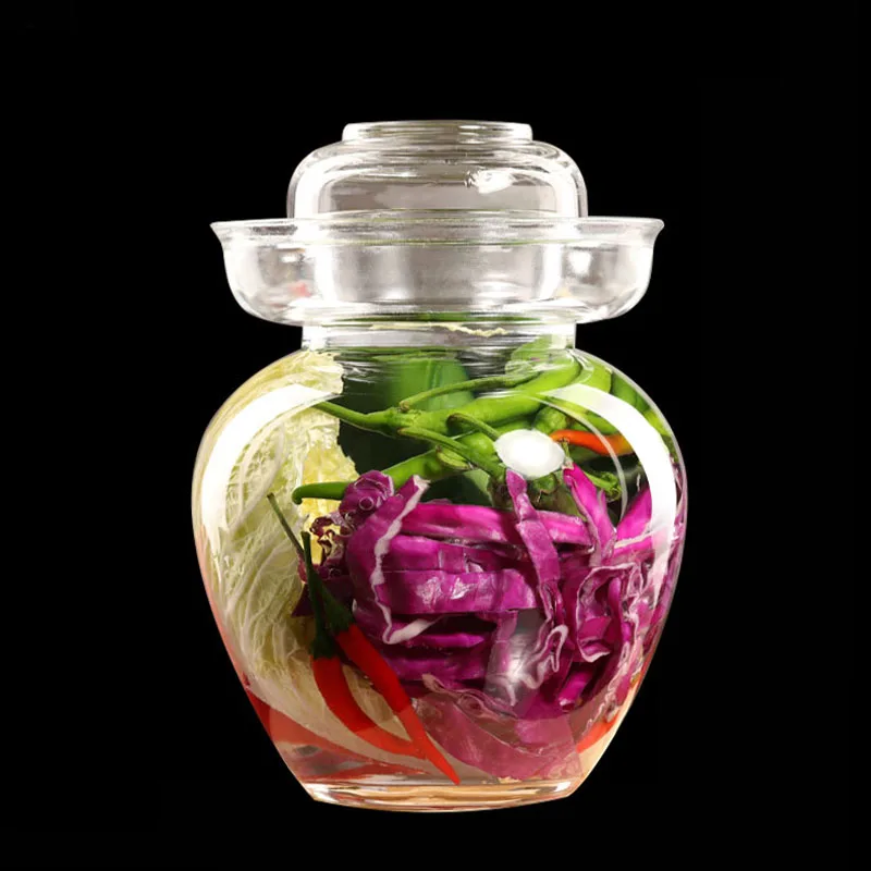 

Thickened Transparent Glass Pickle Jar Sichuan Chinese Kimchi Jars Sealed Storage Pickled Pickling Container Kitchen Accessories