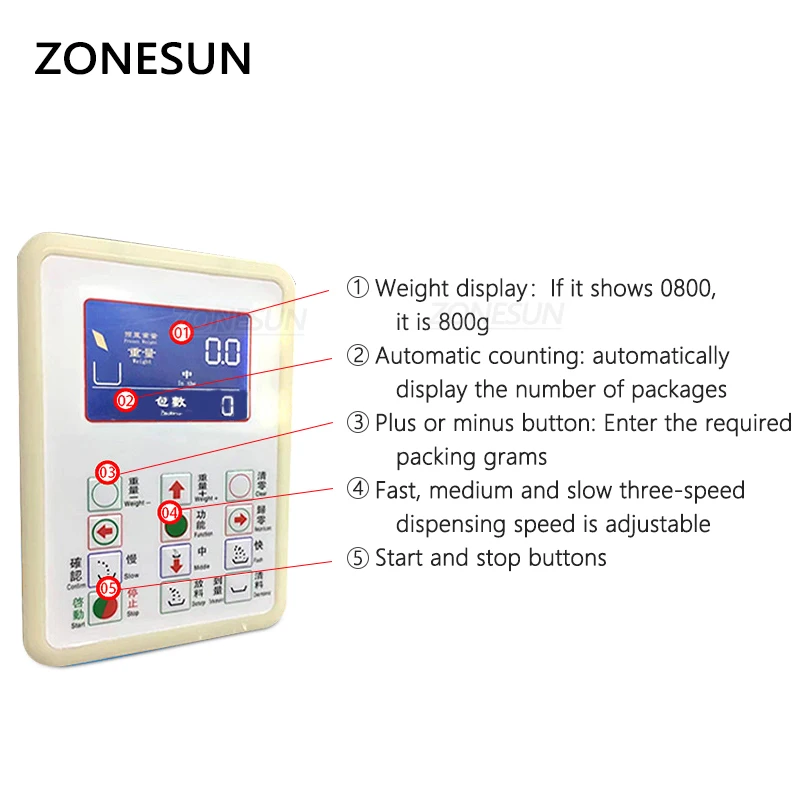 ZONESUN 3000g granulowanej żywności w proszku maszyna do napełniarka maszyna do ważenia paczek na nasiona ziarna kawy