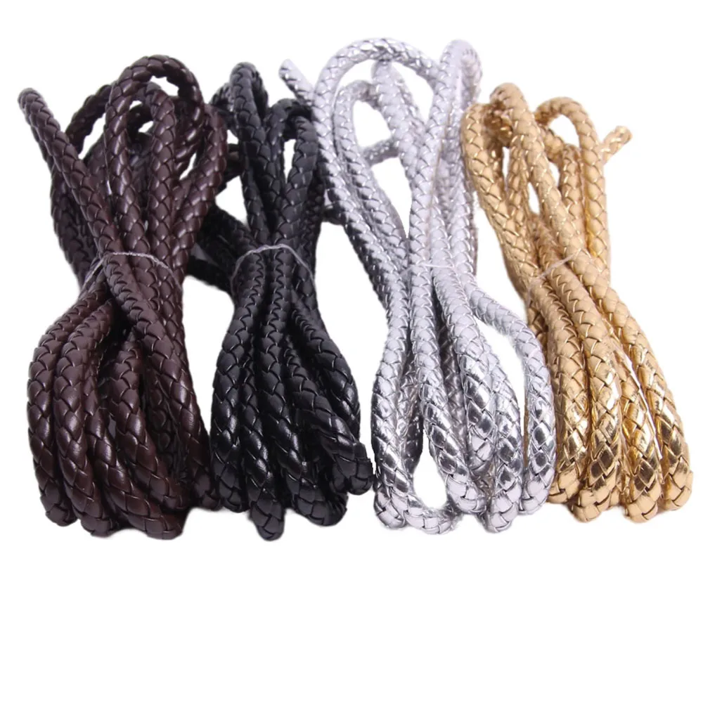 REGELIN 5meter 3/4/5/6mm Brown Braided PU Leather Bracelet Findings Round Leather Cord String Rope DIY Necklace Bracelet Making