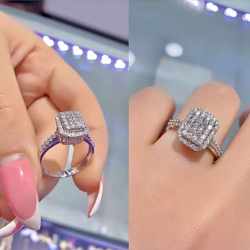 Huitan Bling Bling obrączka dla kobiet prosty stylowy kwadratowe projekt propozycja zaręczynowy pierścień dla zakochanych prezent Trendy biżuteria