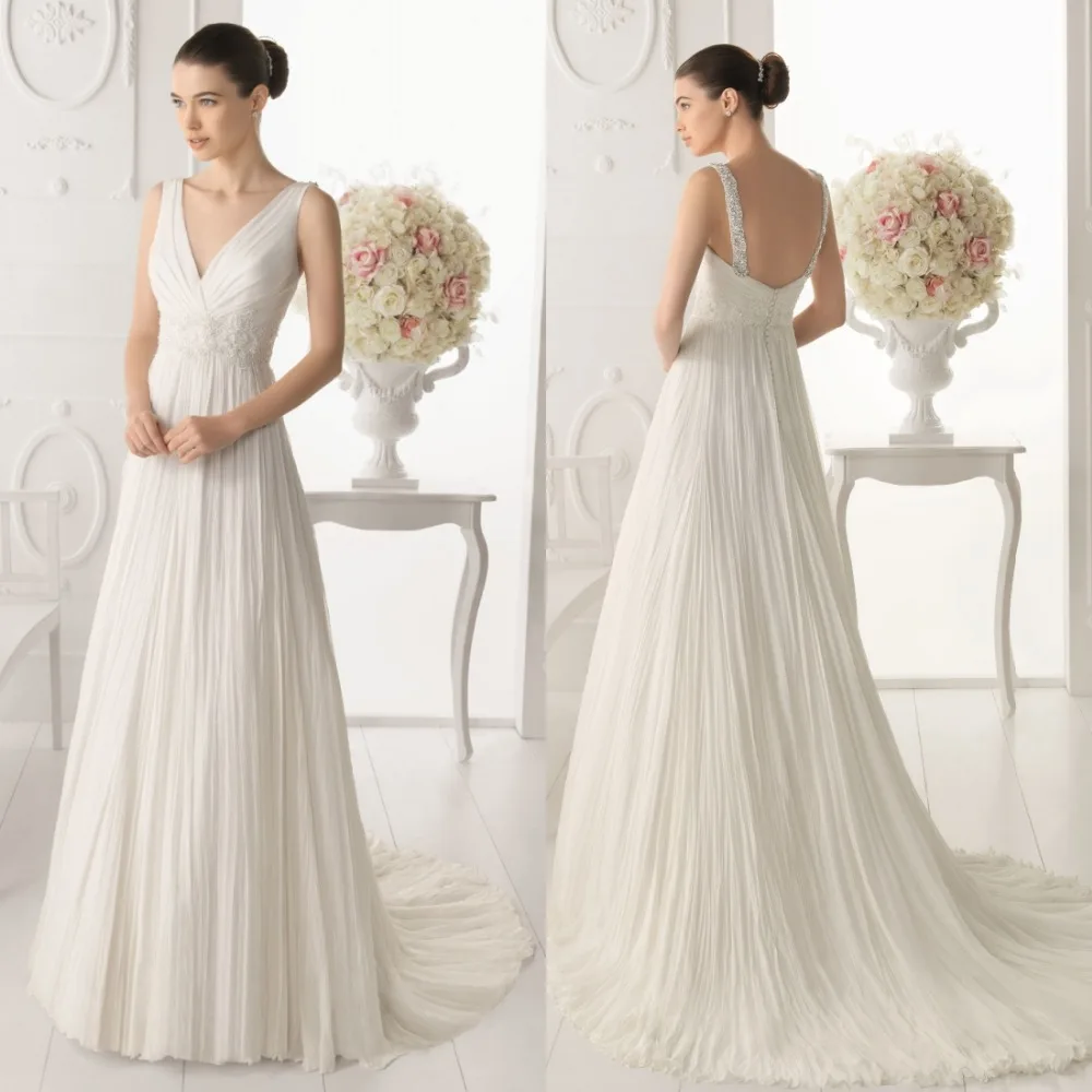 Neue Pretty A-Line V-ausschnitt Lange Weiß Elfenbein Hochzeit Kleid Brautkleid Straps Brautkleid brautkleid Bodenlangen Backless Taste