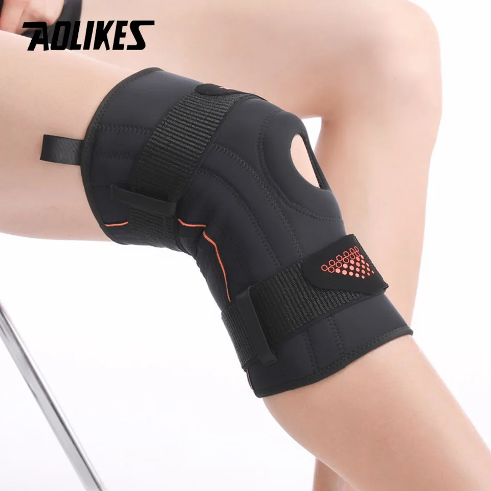 AOLIKES 1PCS Pressurize Knee Support Sleeve Protector Elastic Knee Pads Brace Springs Gym Sports Basketball Running Fitness