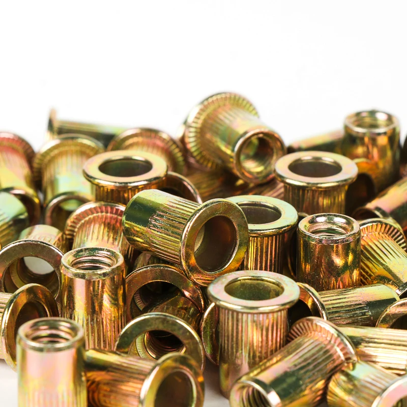 50PCS/lot M6 Zinc Plated Carbon Steel Knurled Nuts Rivnut Flat Head Threaded Rivet Insert Nutsert Cap Rivet Nut